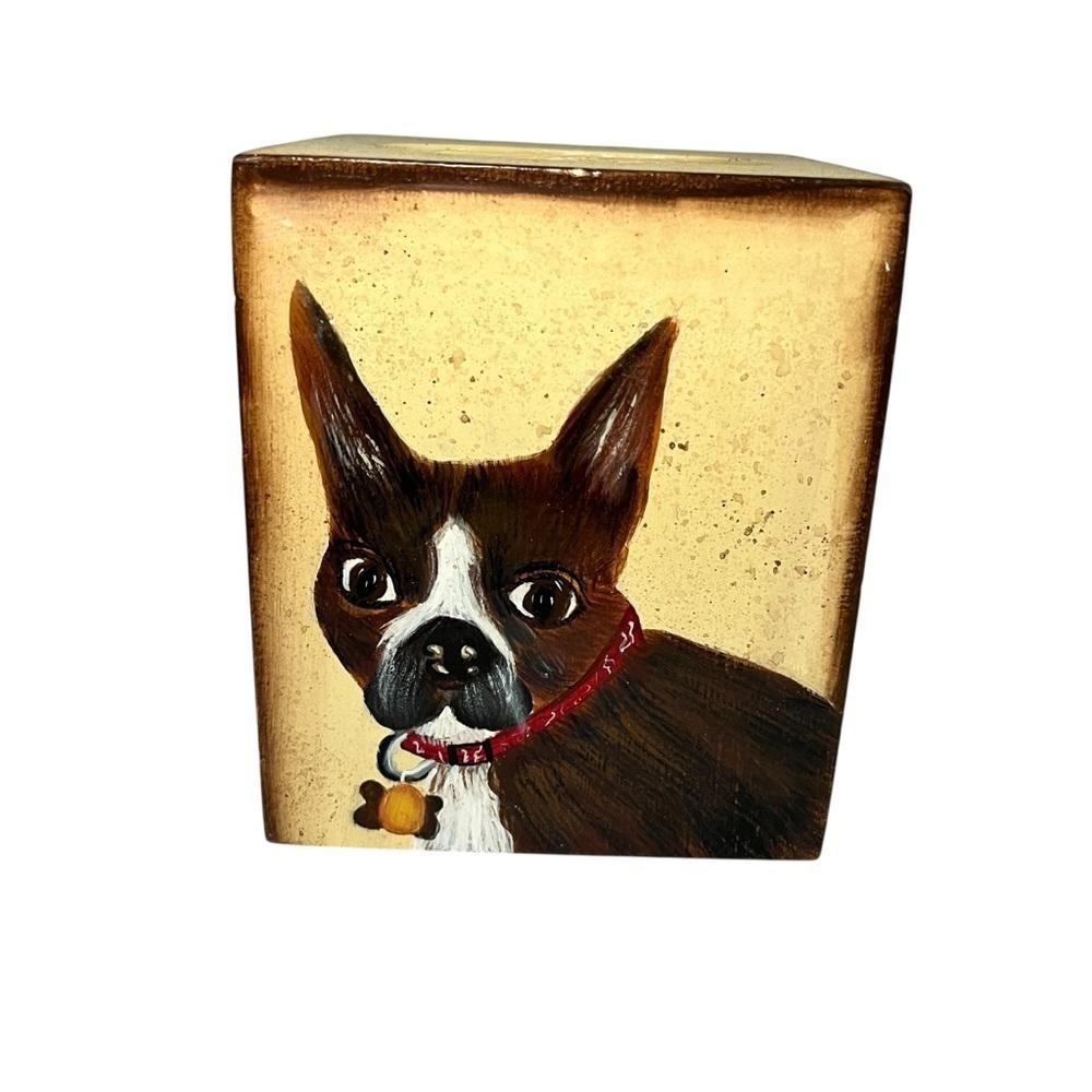 Hand-Painted Wooden Tissue Box Cover Dog With Daisies Folk Art Cottagecore Decor - Picture 3 of 6
